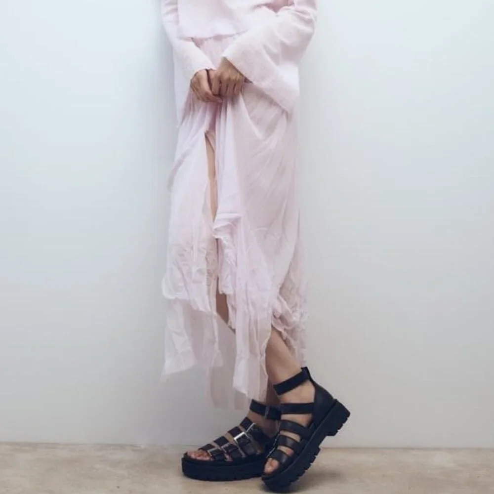 Zara Platform Cage Sandal With Buckles